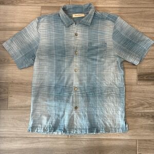 Tommy Bahama Blue Glen Check Plaid Button-Up Shirt Size Large Silk Cotton